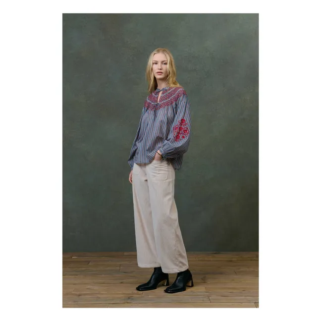Bluse Pal Rayée Voile de Coton - Damenkollektion | Stahlblau