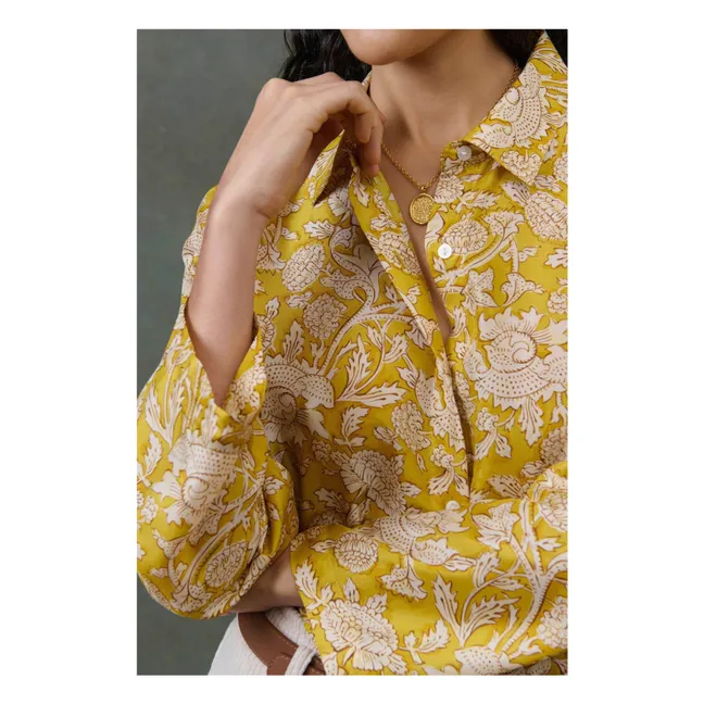 Loulna Mountain Avens Pijama de seda Habutai - Colección Femenina | Amarillo