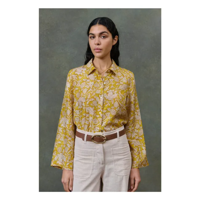 Haut de Pyjama Loulna Mountain Avens Soie Habutai - Collection Femme | Jaune
