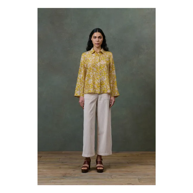 Loulna Mountain Avens Pijama de seda Habutai - Colección Femenina | Amarillo