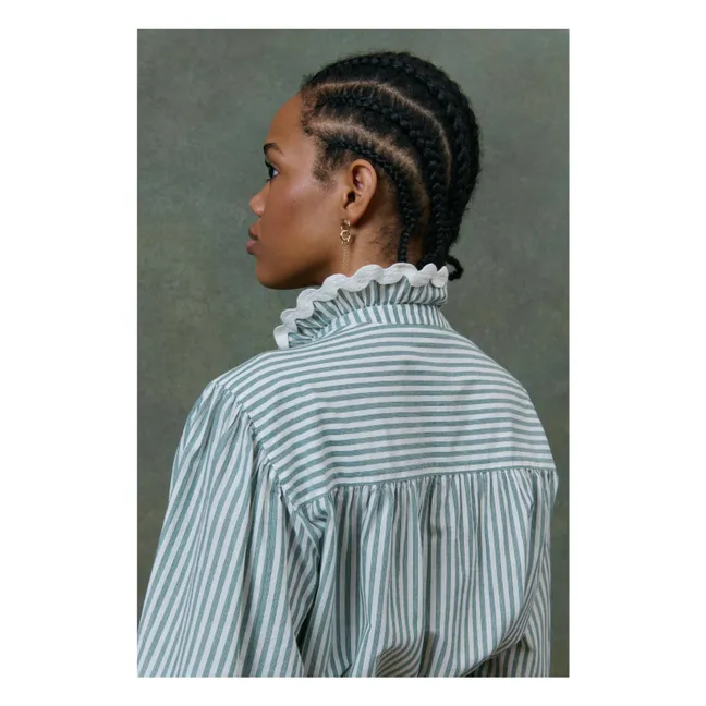 Blusa de algodón orgánico a rayas Cora - Colección Mujer | Verde Almendra