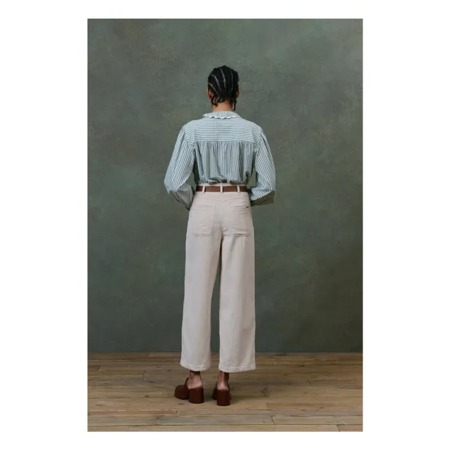 Blusa de algodón orgánico a rayas Cora - Colección Mujer | Verde Almendra