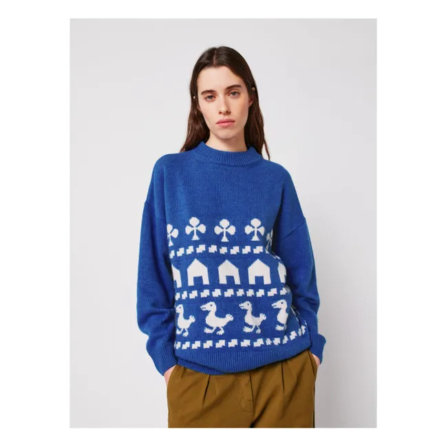Pull Oversize Farm Jacquard  - Collection Femme | Bleu