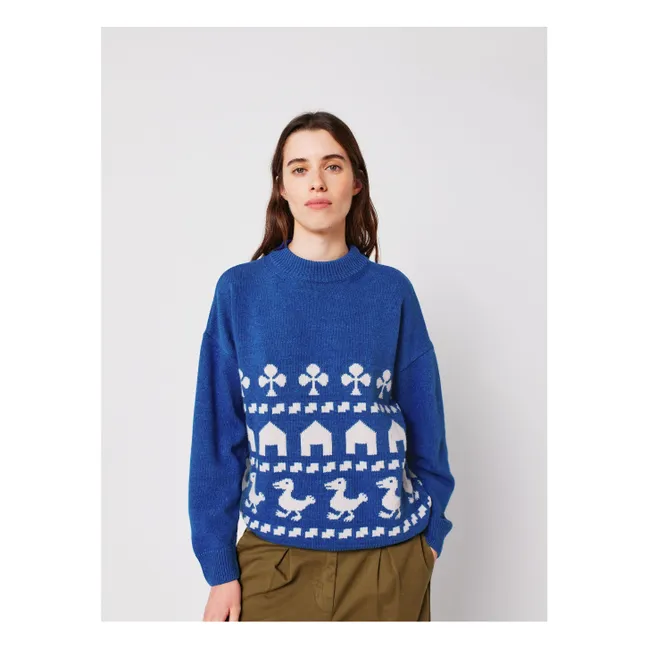 Pull Oversize Farm Jacquard  - Collection Femme | Bleu