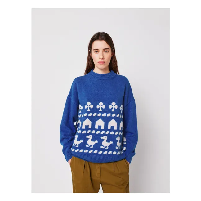 Pull Oversize Farm Jacquard  - Collection Femme | Bleu