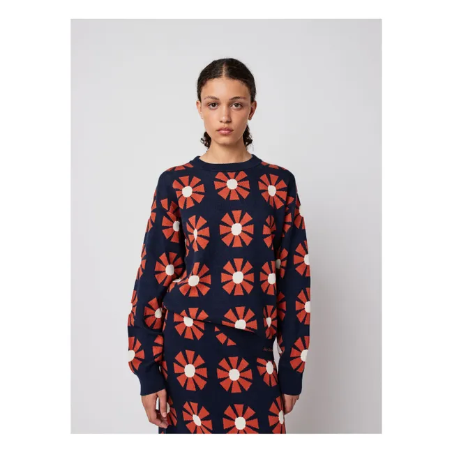 Pull Flower Jacquard Coton Bio - Collection Femme | Bleu marine