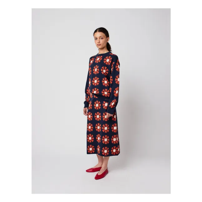 Pull Flower Jacquard Coton Bio - Collection Femme | Bleu marine