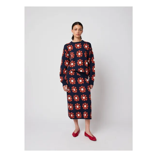 Pull Flower Jacquard Coton Bio - Collection Femme | Bleu marine