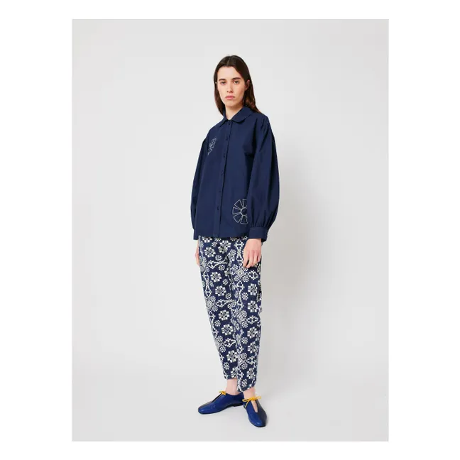 Chemise Kaleidoscope Brodée Coton Bio - Collection Femme | Bleu marine