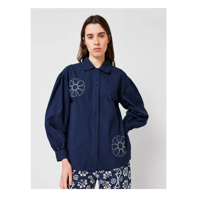 Chemise Kaleidoscope Brodée Coton Bio - Collection Femme | Bleu marine