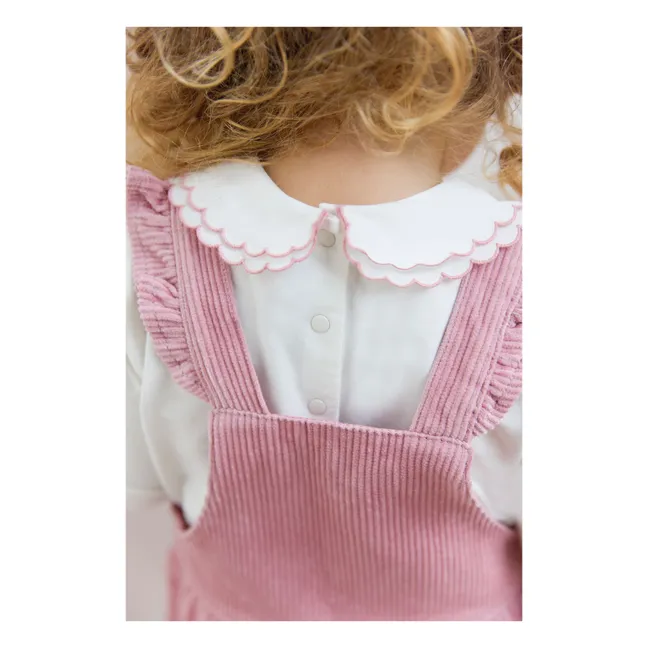 Salopette Velours Côtelé Volants | Rose pâle