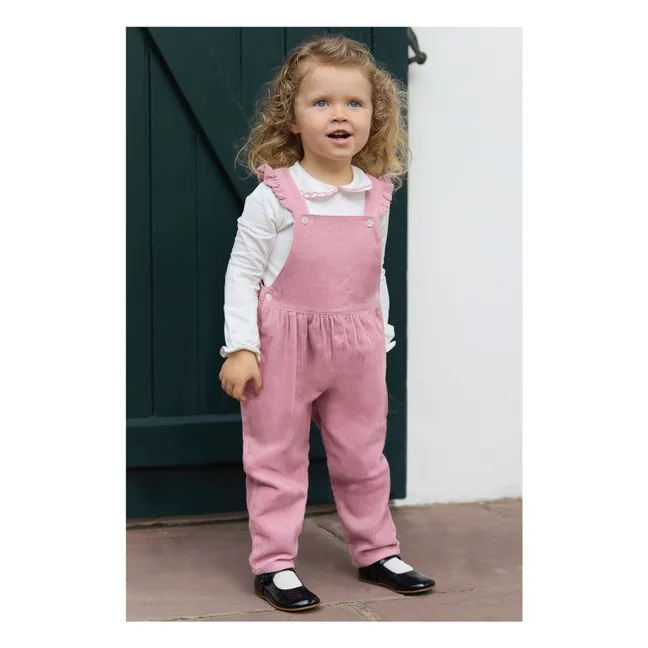 Salopette Velours Côtelé Volants | Rose pâle