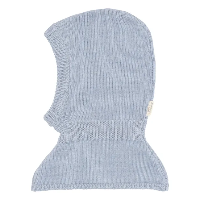 Cagoule Côtelée Laine Mérinos | Bleu ciel