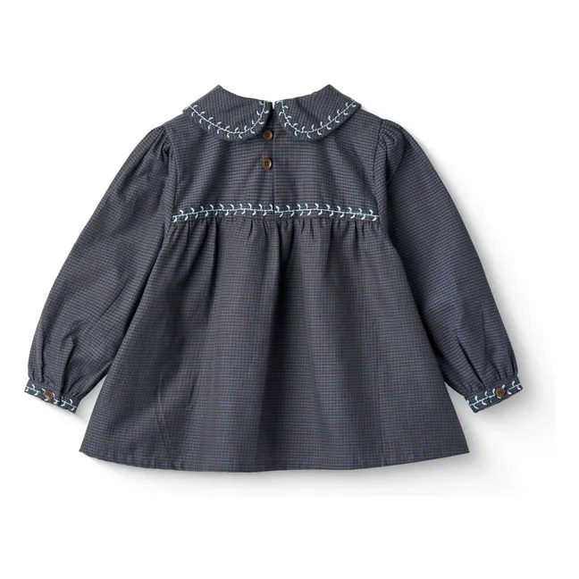 Blouse Carreaux Coton Bio | Bleu marine