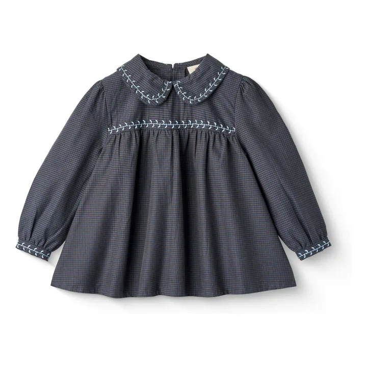 Organic cotton plaid blouse | Navy blue- Product image n°0