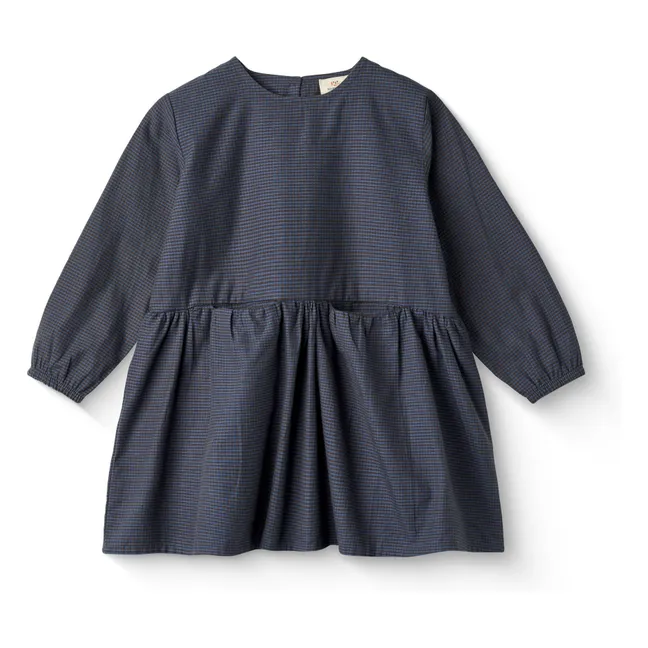 Organic Cotton Check Dress | Navy blue
