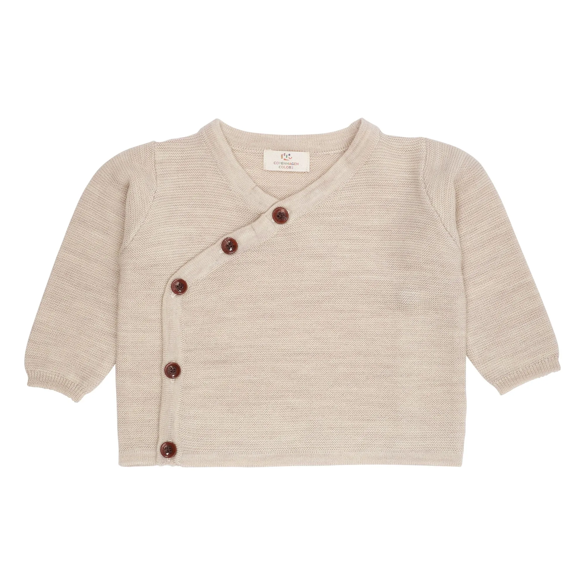 Copenhagen Colors Heather Beige Merino Wool Double-Breasted Cardigan