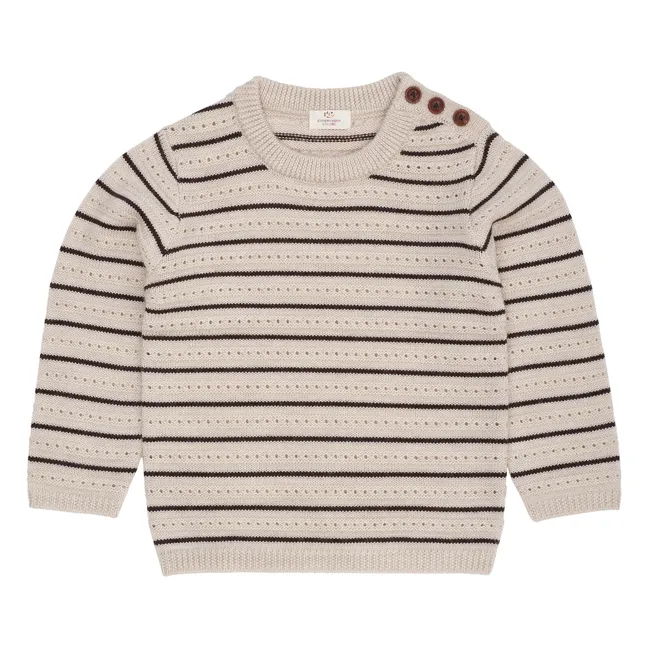 Pull Rayures Laine Mérinos | Beige chiné