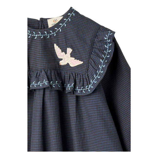 Robe Brodée Coton Bio | Bleu marine