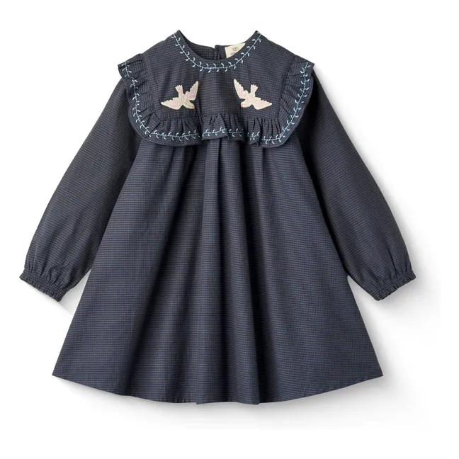 Robe Brodée Coton Bio | Bleu marine