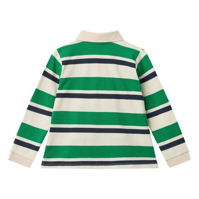 Striped organic cotton polo shirt | Green