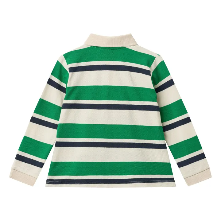 Striped organic cotton polo shirt | Green- Product image n°1