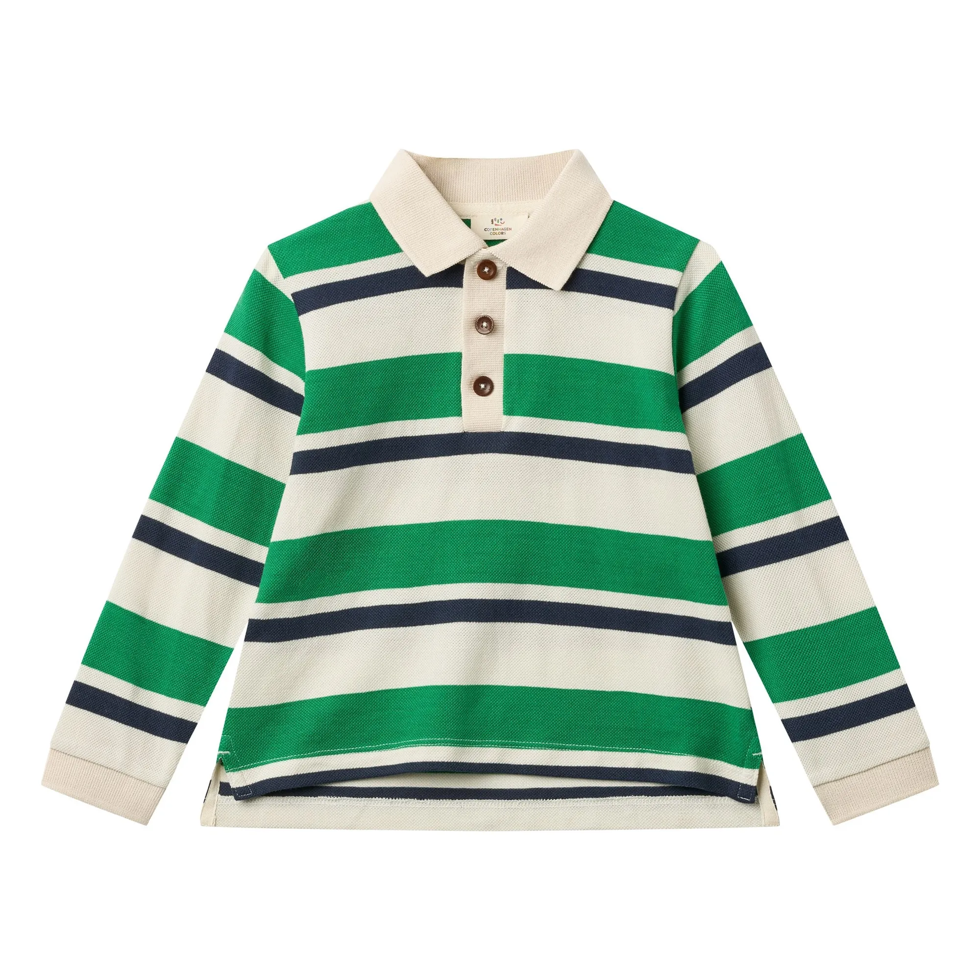 Copenhagen Colors Green Striped Organic Cotton Polo Shirt