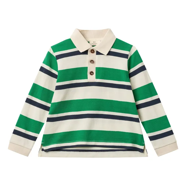 Striped organic cotton polo shirt | Green