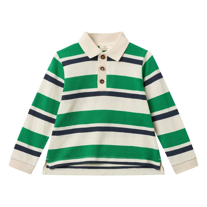 Striped organic cotton polo shirt | Green- Product image n°0