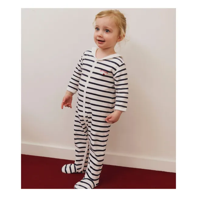 Pyjama Dors Bien Marinière Coton Bio | Blanc
