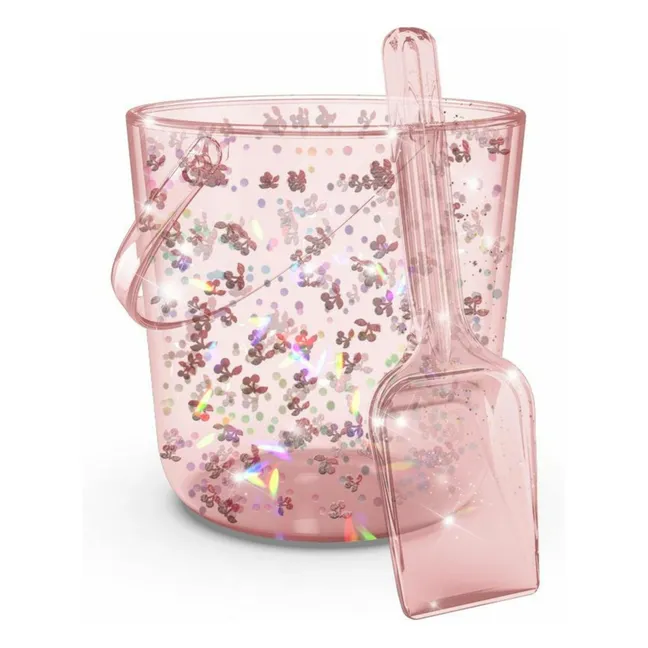 Cubo y recogedor de playa con purpurina de cereza | Rosa