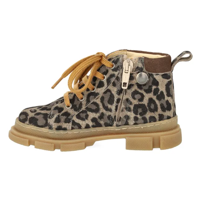 Bottines Zip Lacets Léopard | Taupe