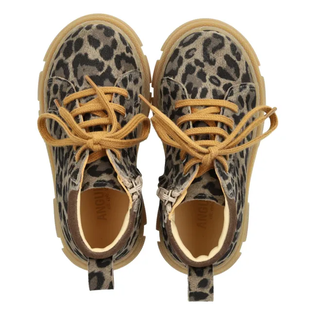 Leopard Reißverschluss Spitze Stiefel | Maulwurfsfarben