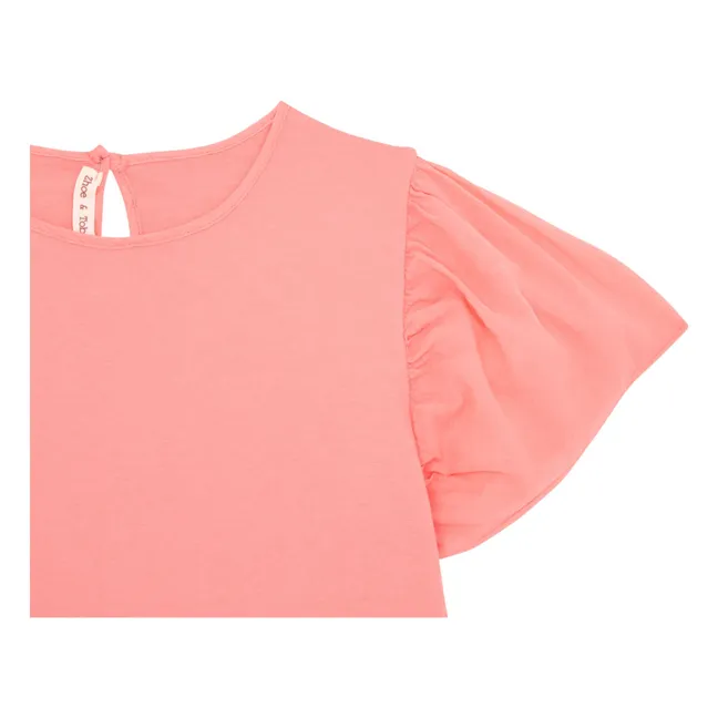 T-Shirt mit Rüschen | Korallenfarbe