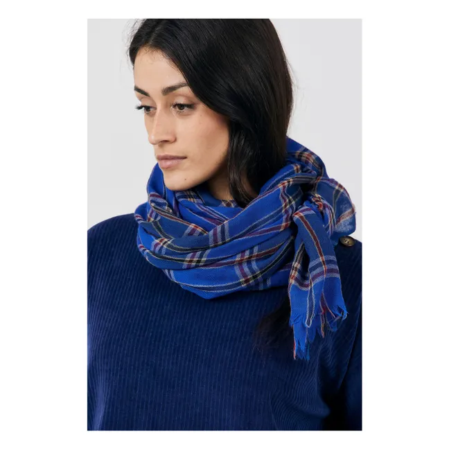 Echarpe Georgette Carreaux Laine | Bleu