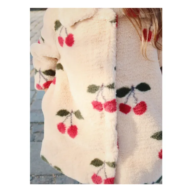 Manteau Façon Fourrure Fuzzie Cerises | Beige