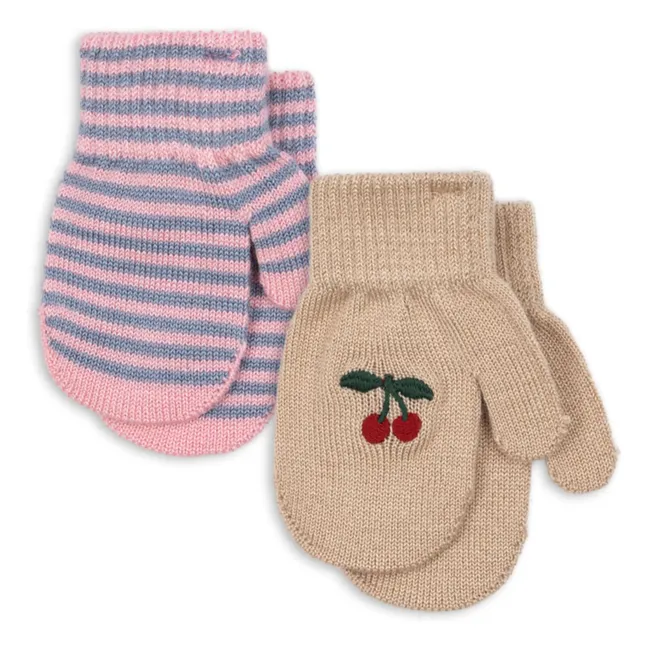 Juego de 2 pares de manoplas de lana de cerezo Filla | Rosa