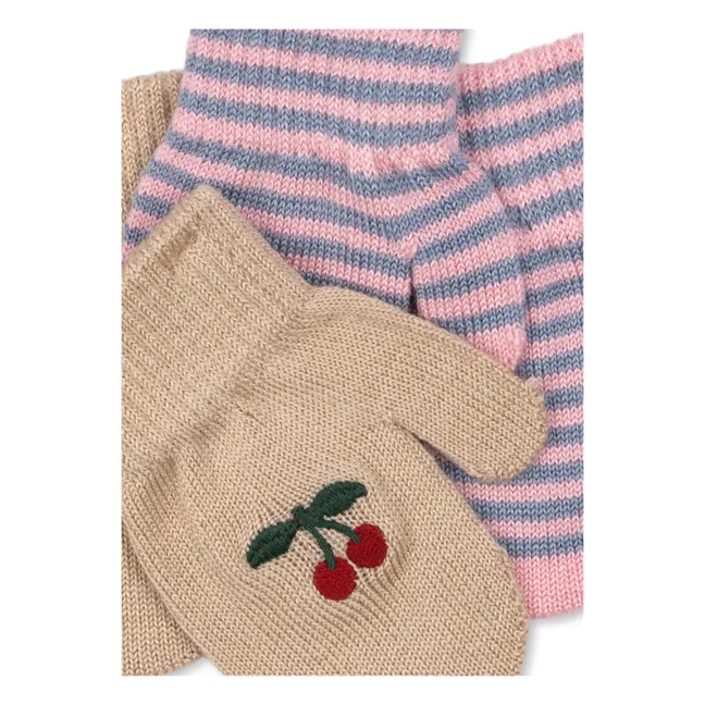 Lot de 2 Paires de Mitaines Filla Cerises Laine | Rose