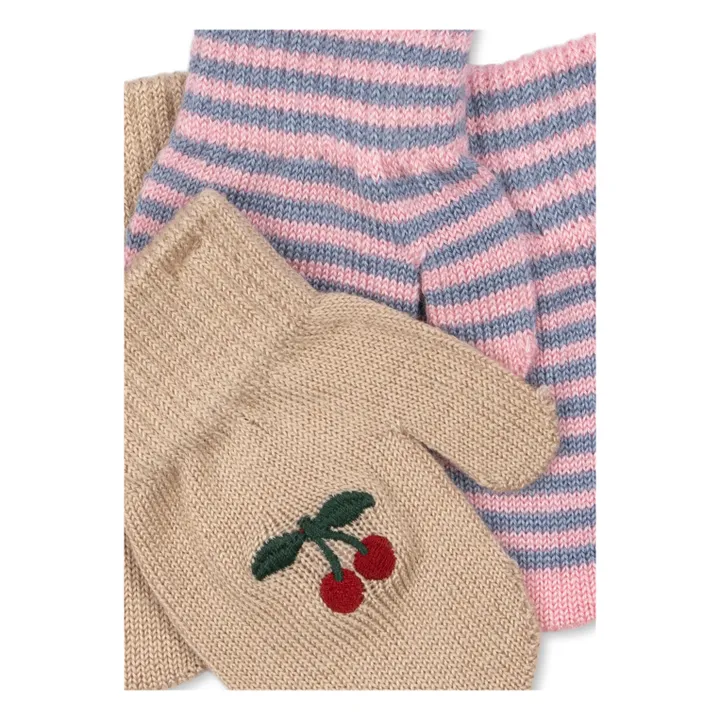 Lot de 2 Paires de Mitaines Filla Cerises Laine | Rose- Image produit n°1