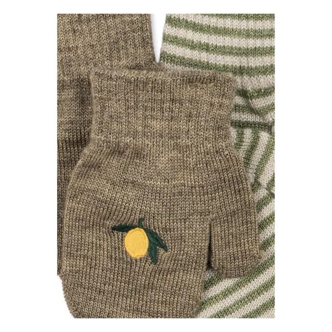 Lot de 2 Paires de Mitaines Filla Citron Laine | Vert