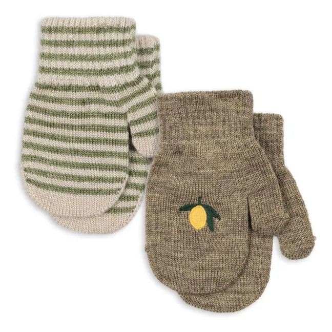 Lot de 2 Paires de Mitaines Filla Citron Laine | Vert