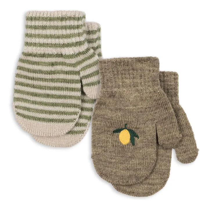 Lot de 2 Paires de Mitaines Filla Citron Laine | Vert- Image produit n°0