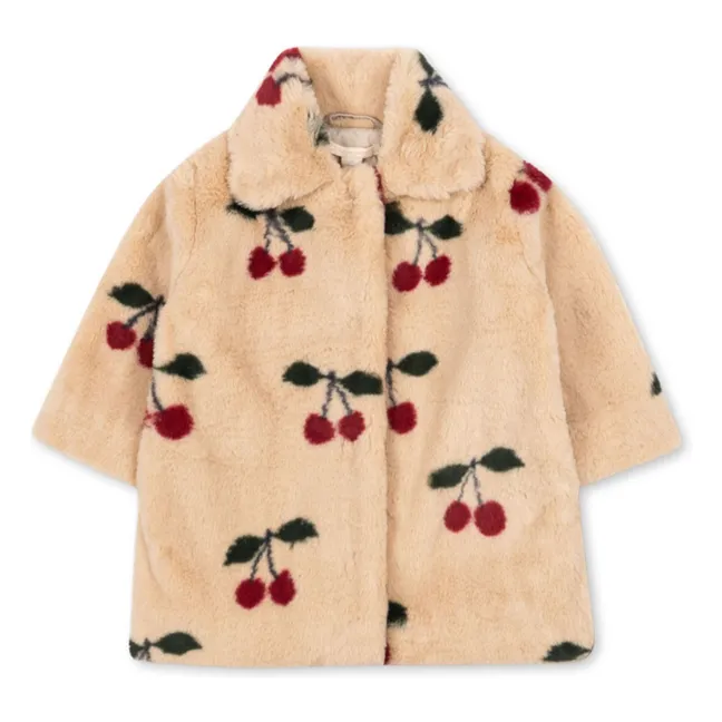 Manteau Façon Fourrure Fuzzie Cerises | Beige