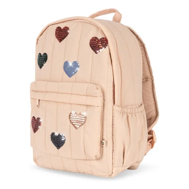 Sac à Dos Matelassé Juno Coeurs Brodés | Rose pâle