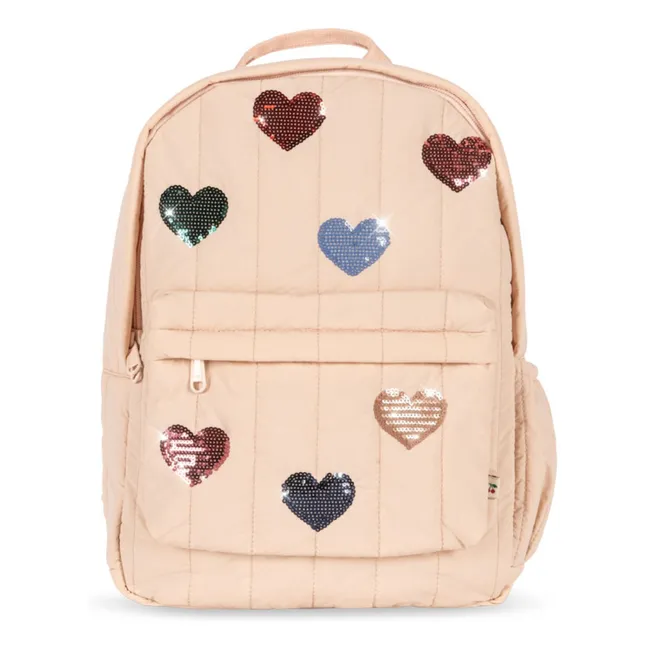 Sac à Dos Matelassé Juno Coeurs Brodés | Rose pâle