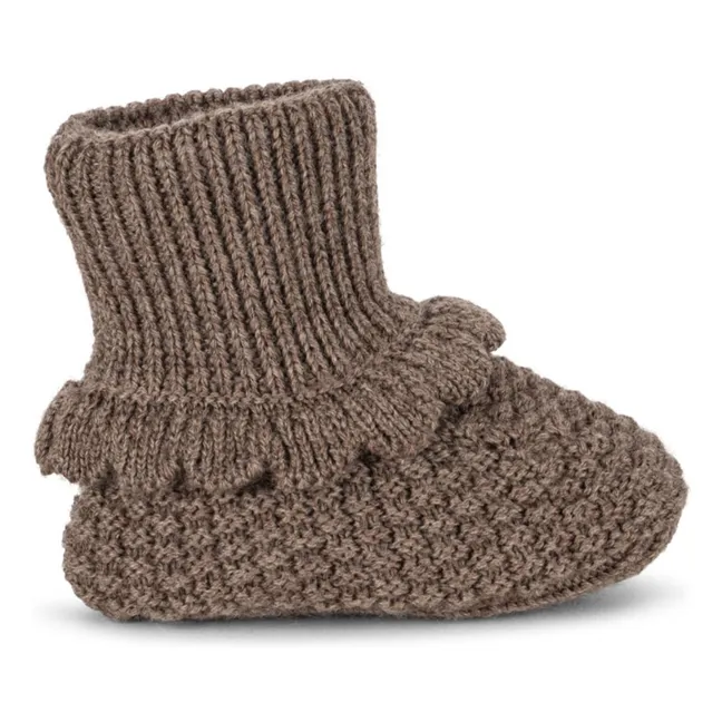 Zapatillas de lana merina afrutadas | Marrón