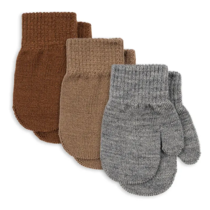 Lot de 3 Paires de Moufles Filla Laine | Marron- Image produit n°0