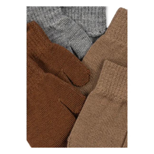 Lot de 3 Paires de Moufles Filla Laine | Marron