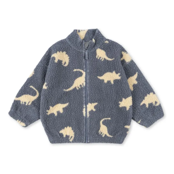 Veste Façon Sherpa Jody Dinosaures Fibres Recyclées | Bleu gris- Image produit n°0