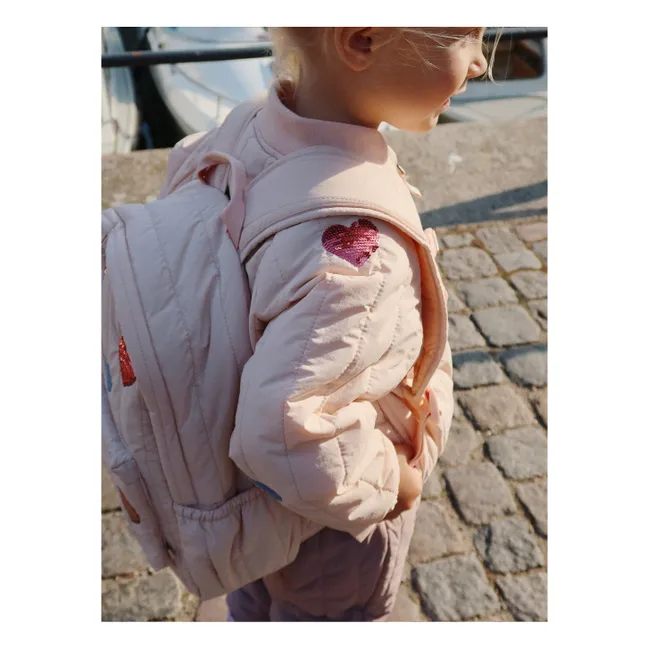 Sac à Dos Matelassé Juno Coeurs Brodés | Rose pâle